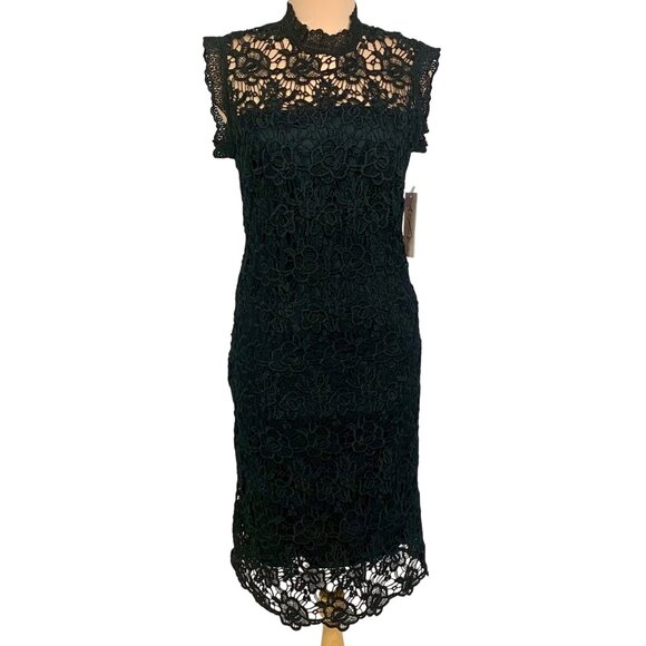 Nanette Lepore Black Floral Lace Sleeveless Sheath Dress Size 4 Elegant Design - Picture 1 of 13